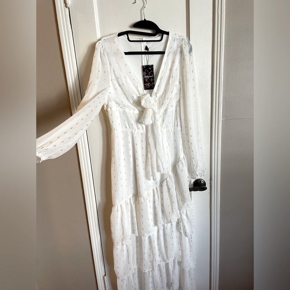 Shein white dress with gold elements